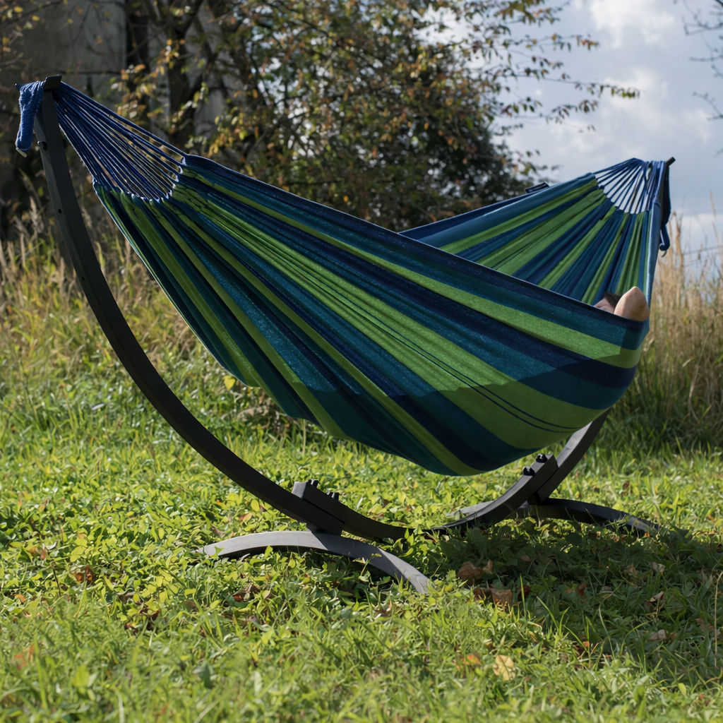 Hamac sur pied 1 place – compact et confortable – intérieur extérieur