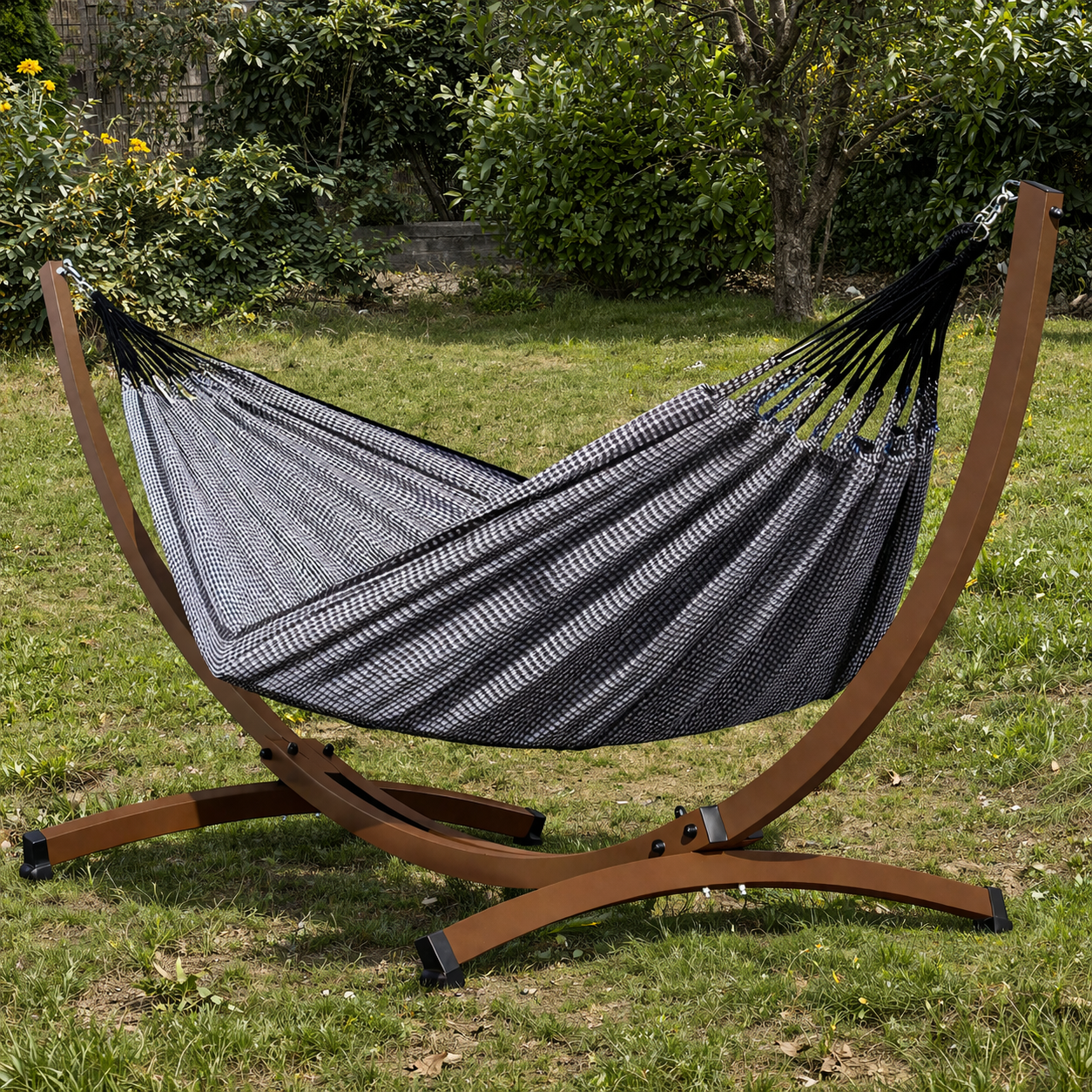 Hamac sur pied double - Cadre caramel